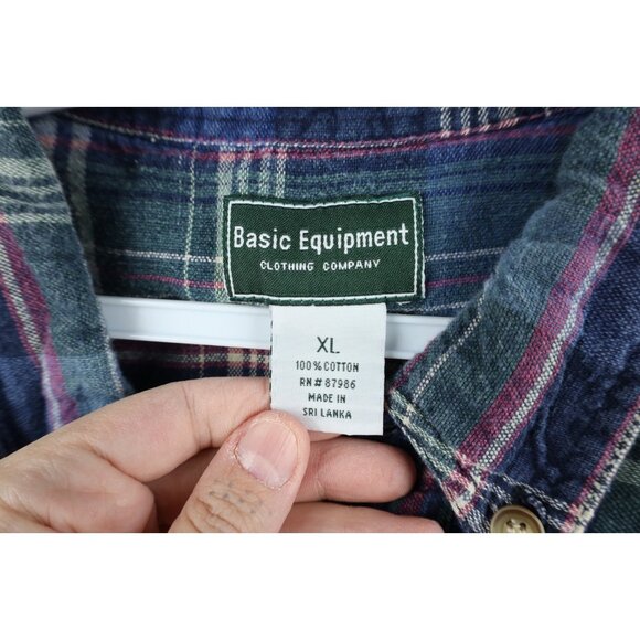 Vintage 90s Streetwear Mens XL Faded Cotton Weave Knit Button Down Shirt Plaid - Picture 7 of 11